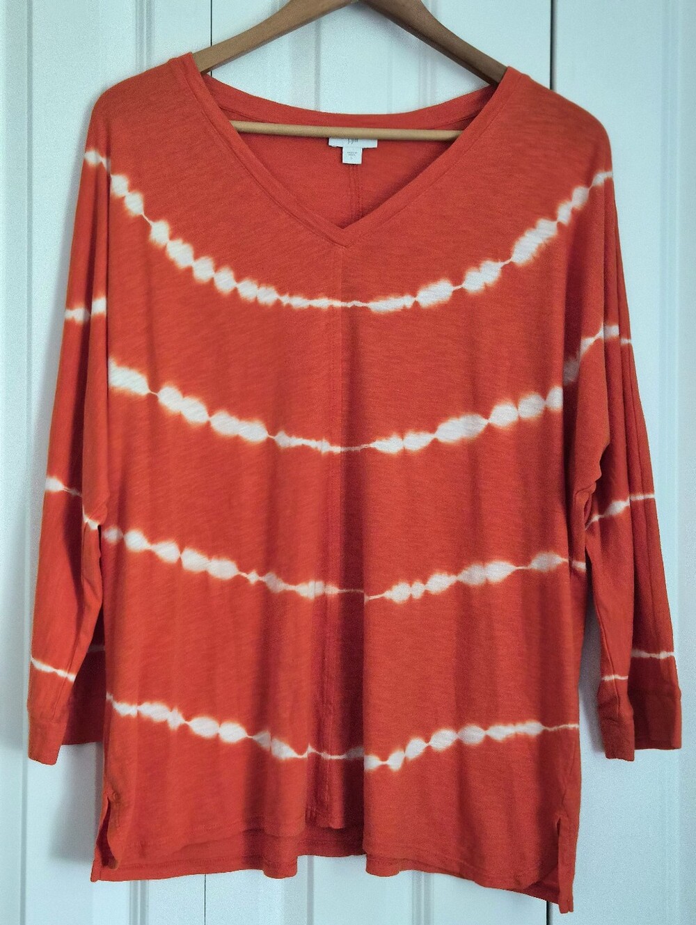 J. Jill Orange Shibori Tie Dye Top Large Cotton Modal Dolman Sleeve Relaxed Fit - Picture 7 of 11